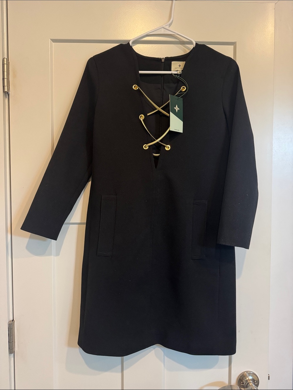 Tuckernuck Lace-Up Ponte Dress with Gold Eyelet Detail